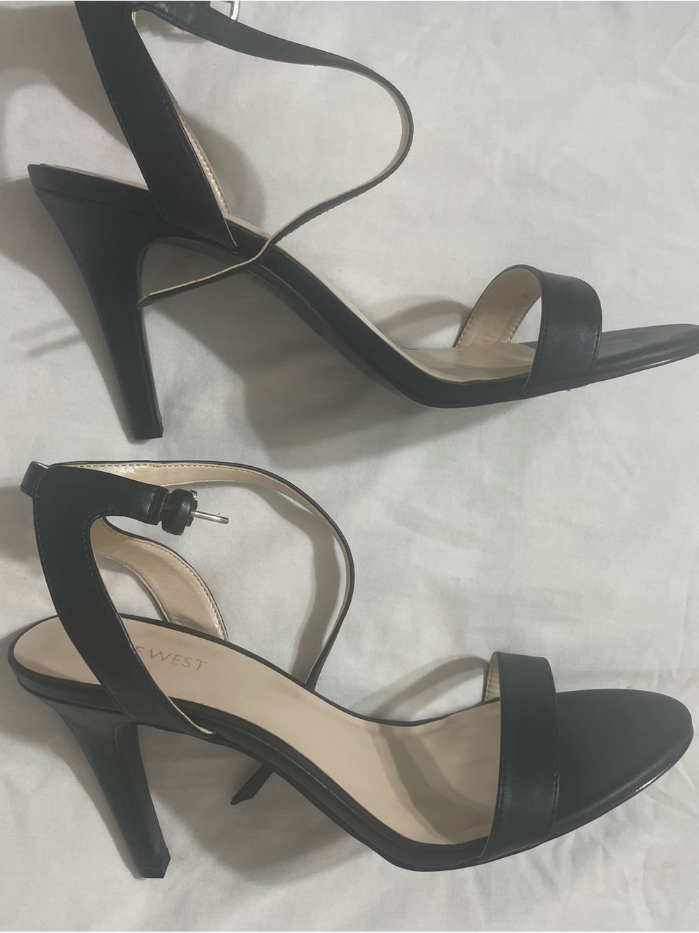 Classy Nine West Black Open-Toe Ankle-Strap Mid-Heels - Picture 7 of 9